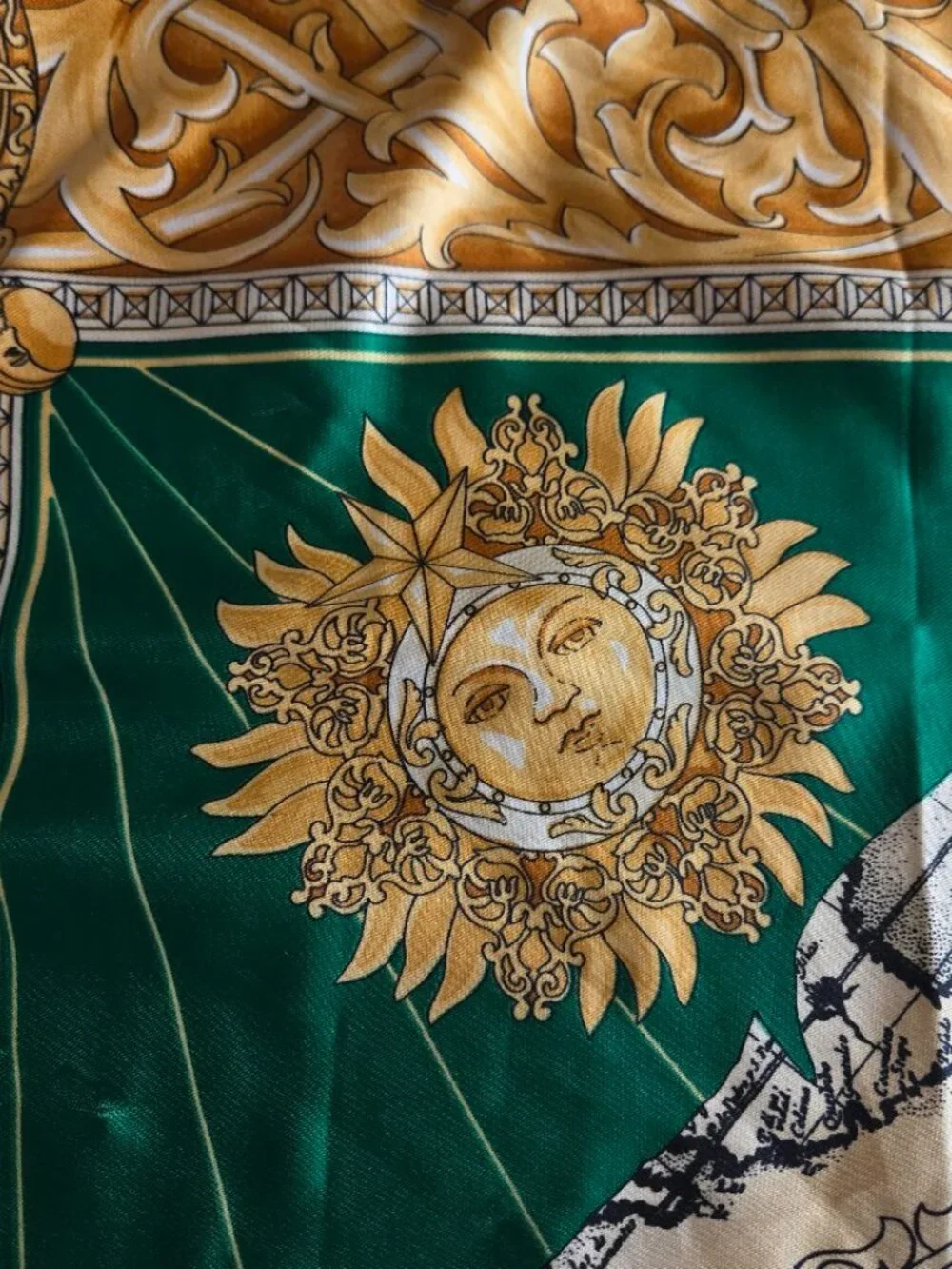 Vintage Emerald Green Celestial Zodiac Satin Feel Square Scarf - Picture 3 of 8